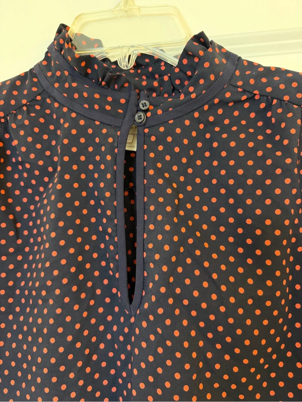 J.Crew Preppy Polka Dot Blouse - Navy with Pink Dots